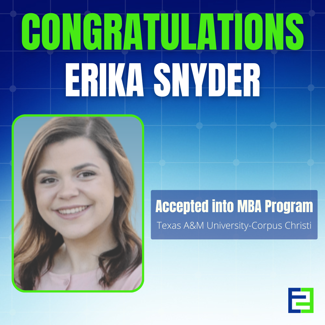Congratulations, Erika Snyder! Accepted into MBA program at Texas A&M University-Corpus Christi. She smiles in professional headshot photo.