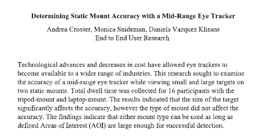 Determining static mount accuracy with a mid-range eye tracker article