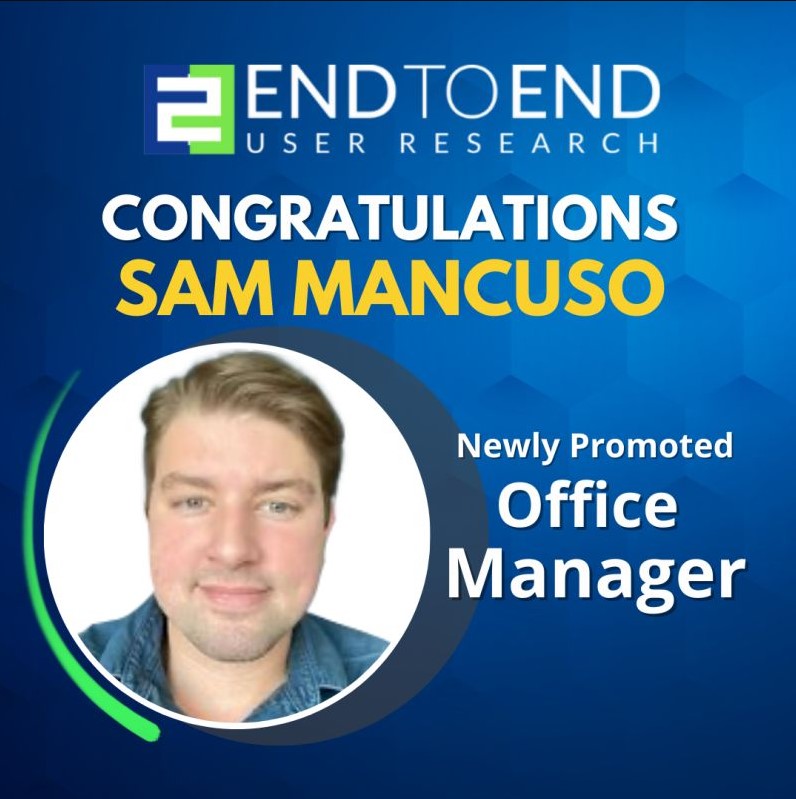 Congratulations Sam Mancuso newly promoted office manager. Headshot photo of Sam.
