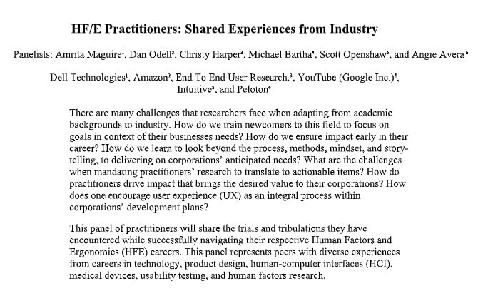 HF/E Practitioners: Shared experiences from industry