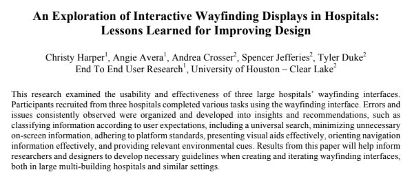 An Exploration of Interactive Wayfinding Displays in Hospitals: Lessons Learned for Improving Design article