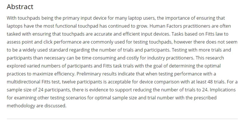 Exploring the Optimal Number of Trials and Participants for Touchpad Testing Using Fitts-based Tasks