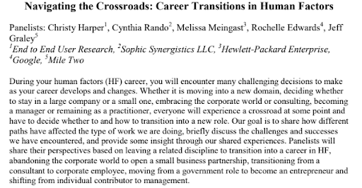 Navigating the crossroads: career transitions in human factors