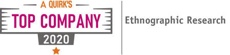 Logo recognizing End to End as A Quirk's Top Company 2020 for Ethnographic Research. 