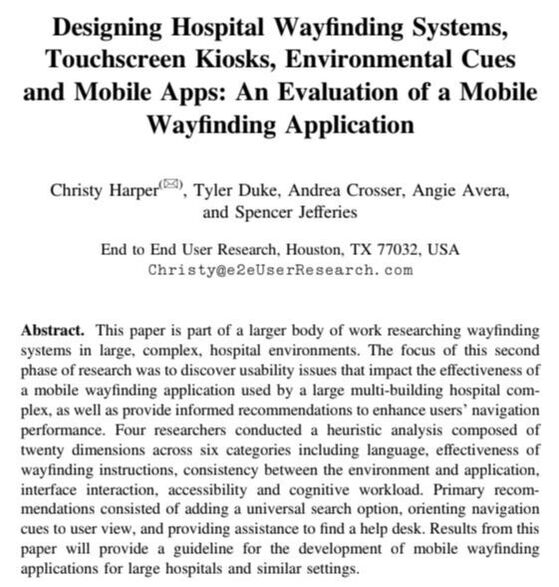 Designing hospital wayfinding systems, touchscreens kiosks, environmental cues, and mobile apps: an evaluation of a mobile wayfinding application