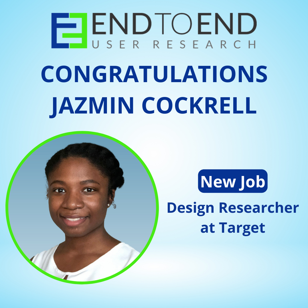 Congratulations Jazmin Cockrell. New job as design researcher at Target. Headshot photo of Jazmin.