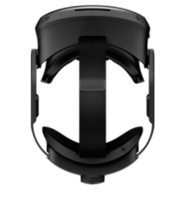 A top-down view of a black virtual reality headset.