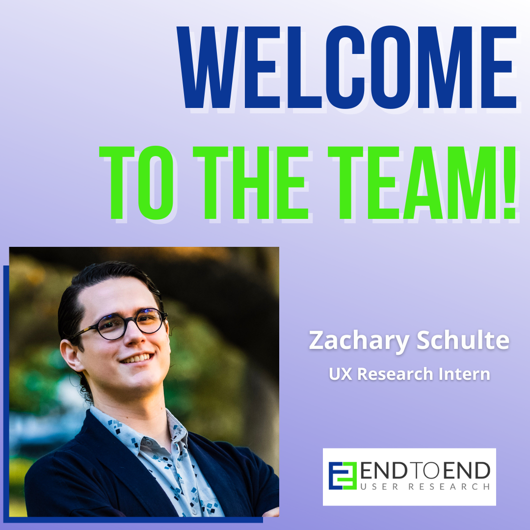 Welcome to the team Zachary Schulte UX research intern. Headshot photo of Zachary.